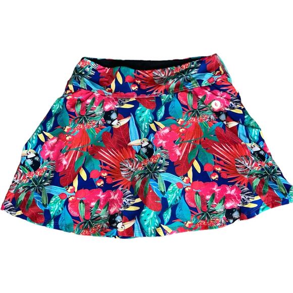 NWOT  Dona Jo Neotropical Toucan Print 15” Athletic Skirt / Skort Size Medium - Picture 1 of 8